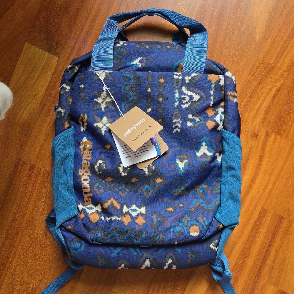 NWT, Patagonia Backpack with Blue and Brown Pattern